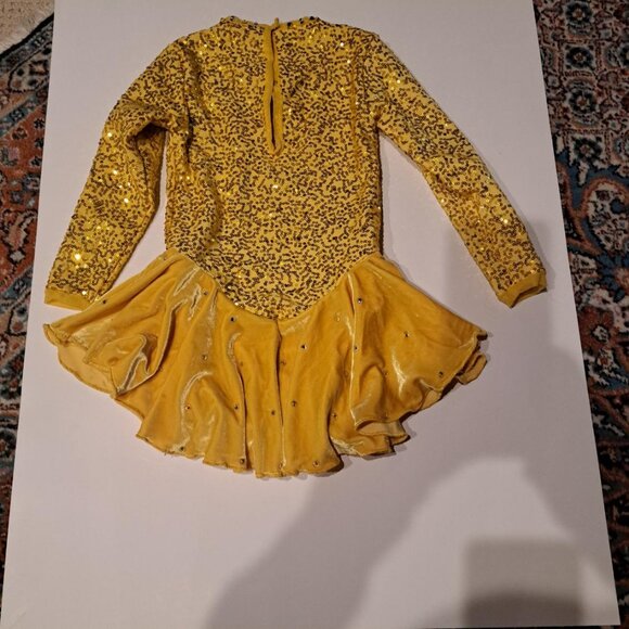 Yellow custom made figure skating competition dress size 4-6 skate - Picture 2 of 4